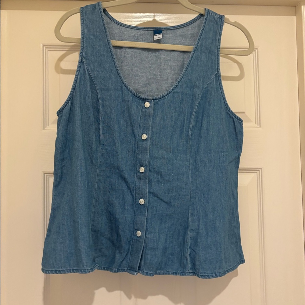 Light Blue Denim Button-Front Tank Top